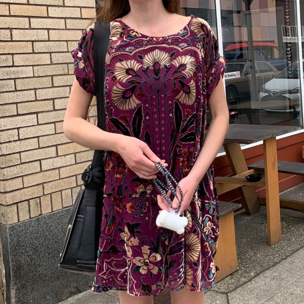 Floral Purple Dress with Velvet Details